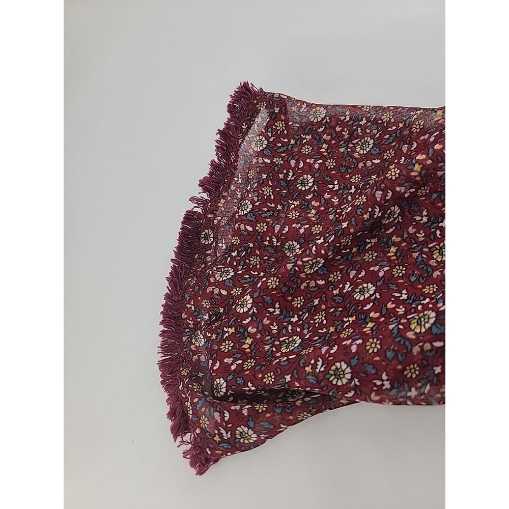 Blush Noir Women’s Floral Sheer Lined Ruffle Blouse Sz Large Burgundy Neck Bib - Picture 11 of 12